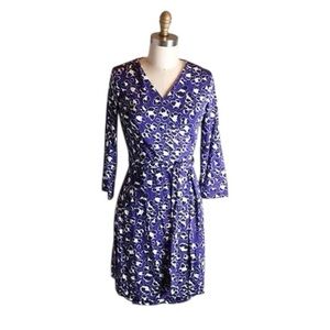 Diane Von Furstenberg New Julian Mini Wrap 3/4 Sleeve Dress Purple Floral Size 8